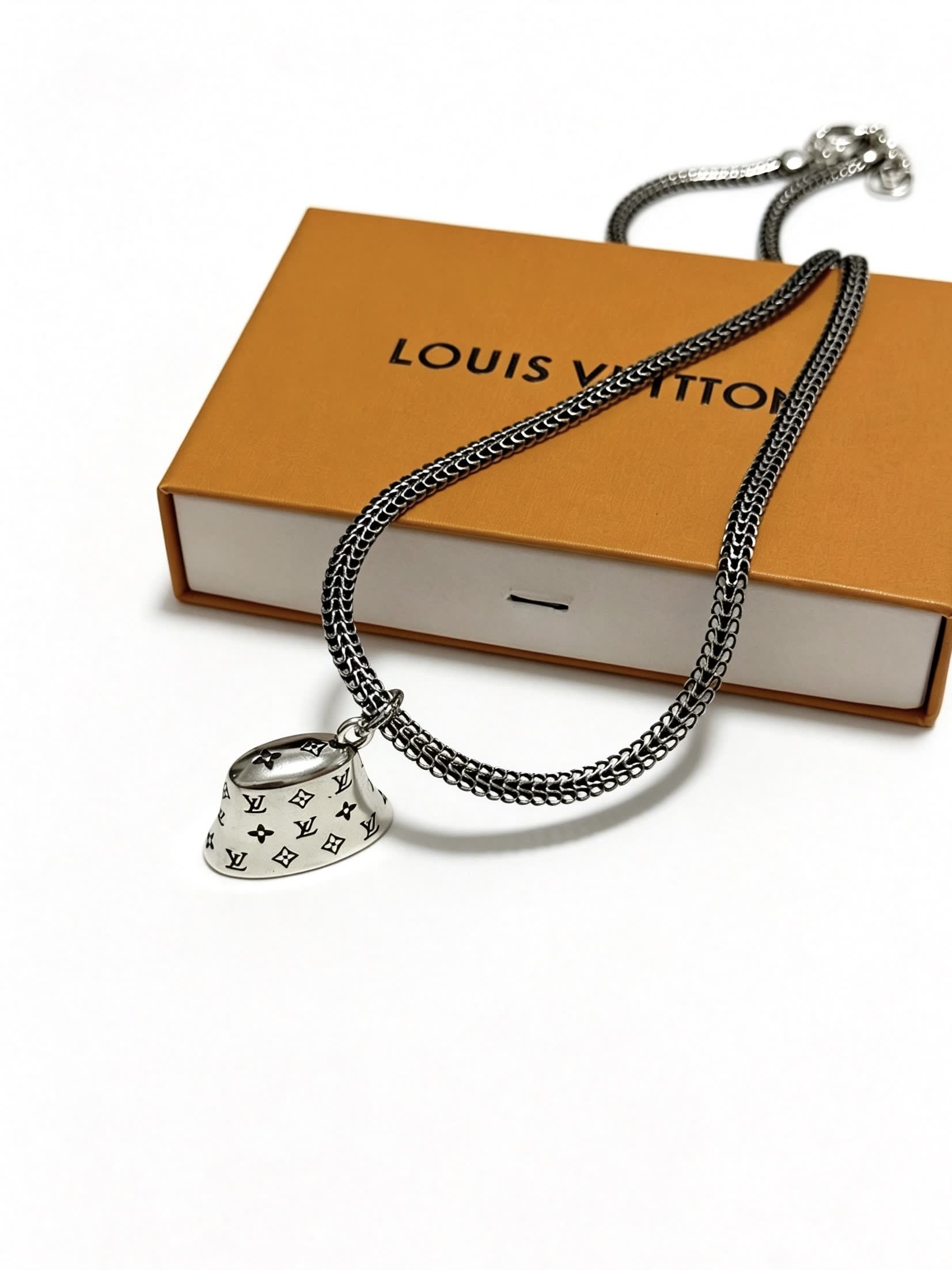 Louis Vuitton Silver Chain Necklace with Bell Pendant